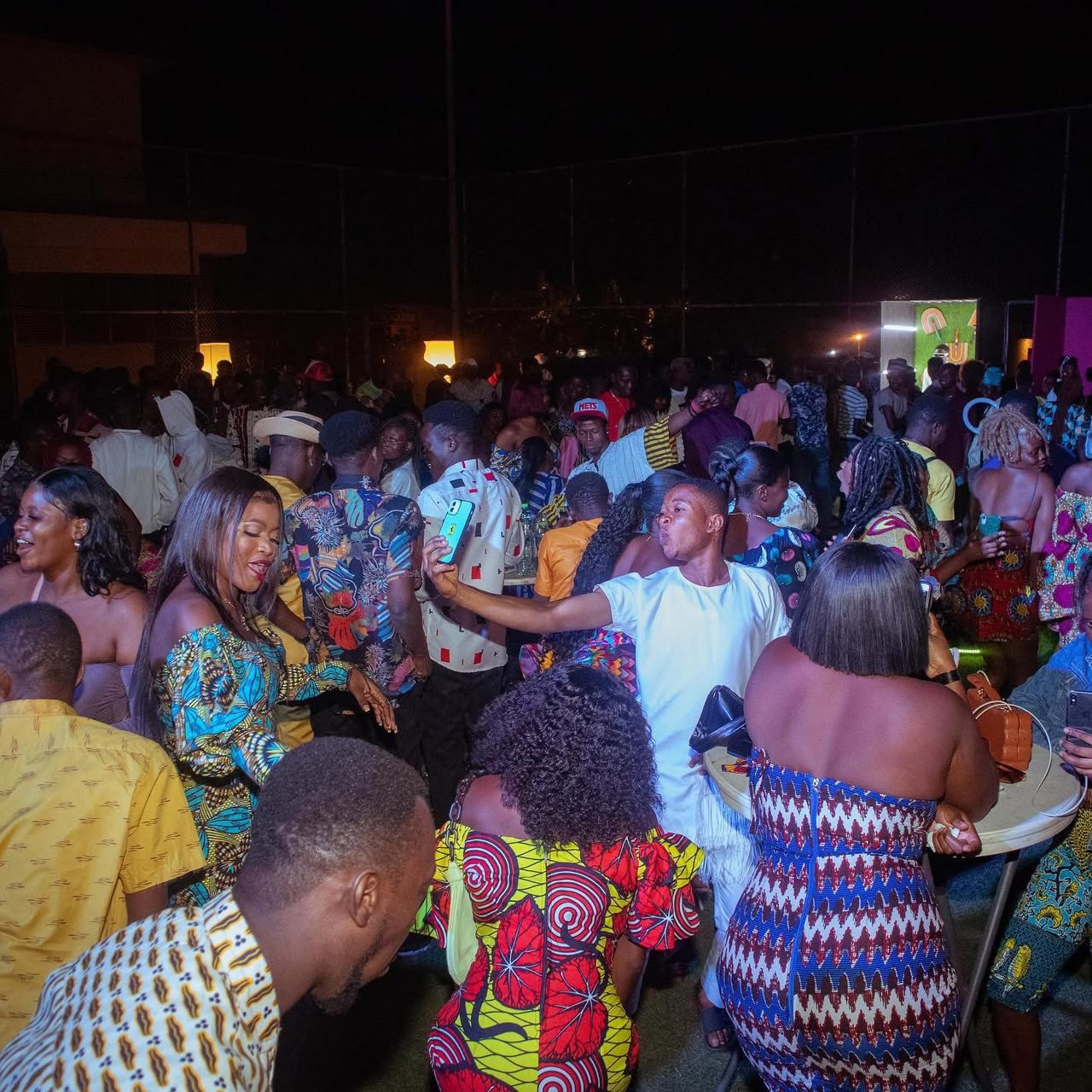 Large Afro Rave crowd at night